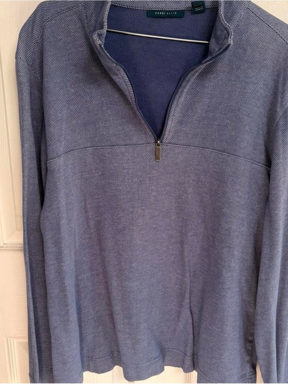 Perry Ellis Men’s Quarter-Zip Knit Sweater in Heathered Blue